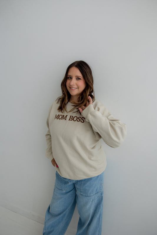 Mom Boss Crewneck-SAND PRE ORDER