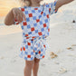 Checker- Red white + Blue bamboo set
