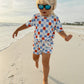 Checker- Red white + Blue bamboo set