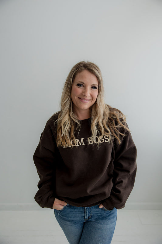 Mom Boss Crewneck-MOCHA PRE ORDER