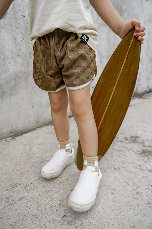 Checker Terry Shorts- Mocha
