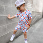 Checker- Red white + Blue bamboo set